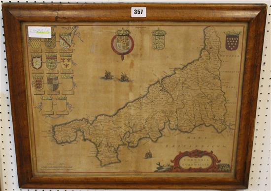 Johannes Blaeu hand-coloured map of Cornwall (a.f)